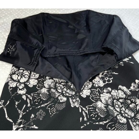 David Meister Sz 4 Black SILK Ivory Lace Floral Strapless Sheath Pencil Dress - Picture 8 of 11